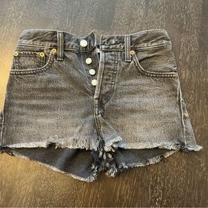 Levi's Black Jean Shorts with Frayed Hem and High-Waisted Fit